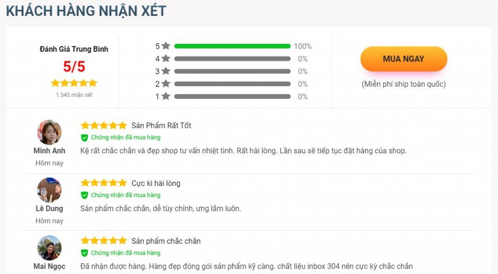 phần cản nhận trong landing page