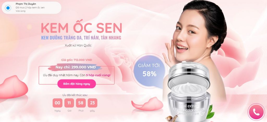 landing page mỹ phẩm