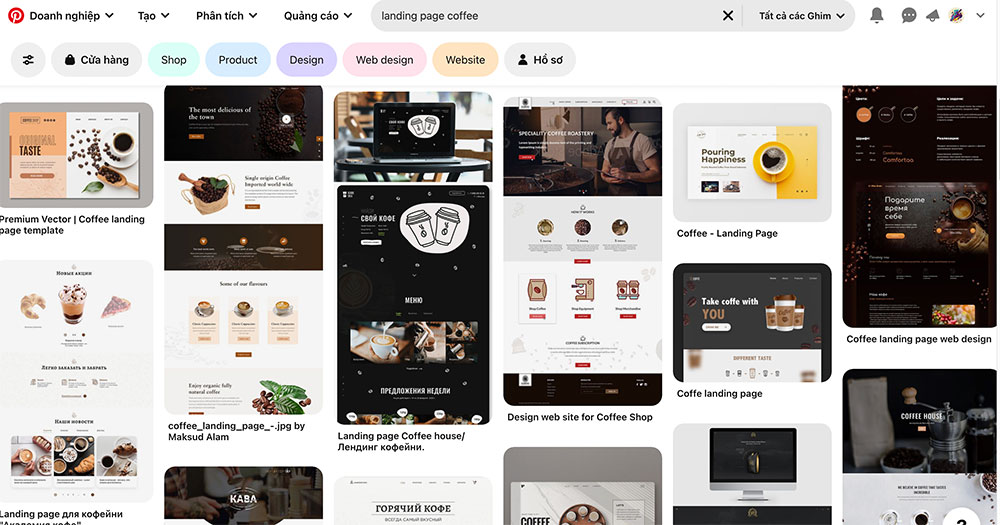 tìm kiếm ý tưởng landing page pinterest