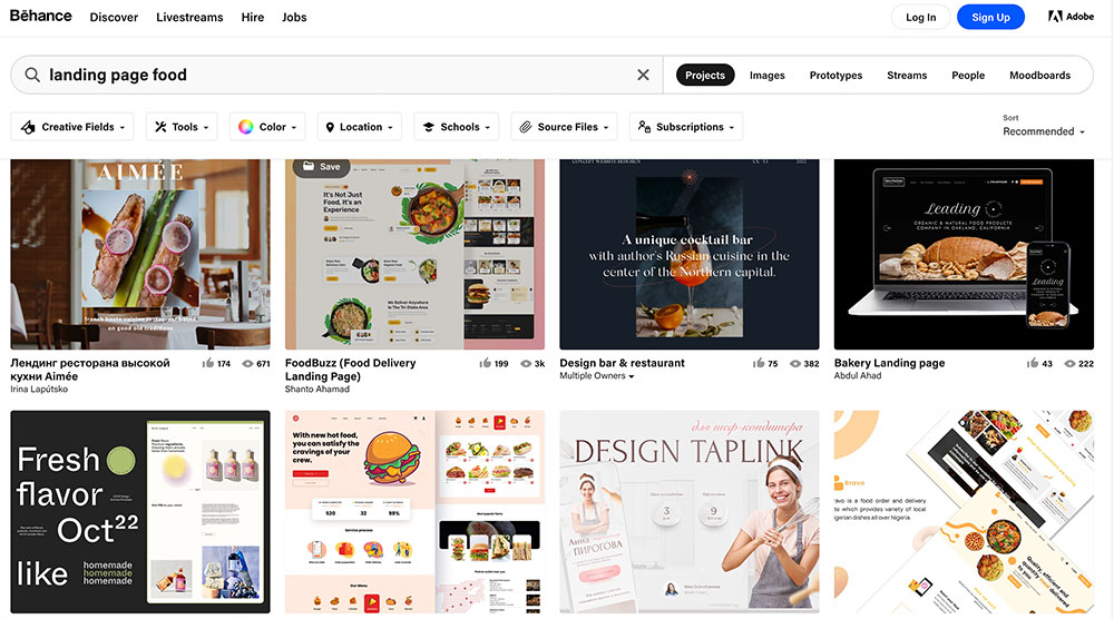 ý tưởng landing page behance