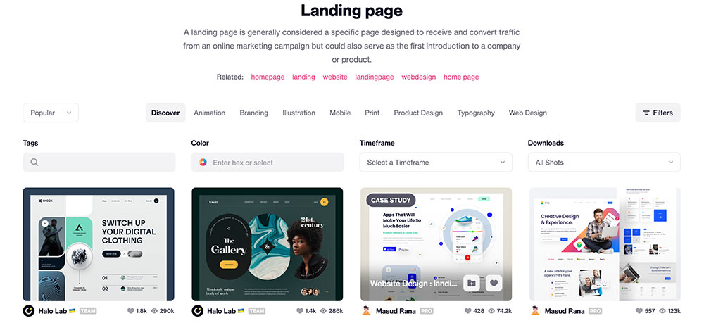 ý tưởng landing page trên dribbble