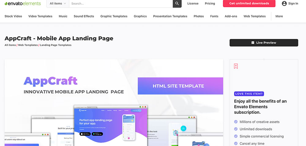 ý tưởng landing page trên Envato