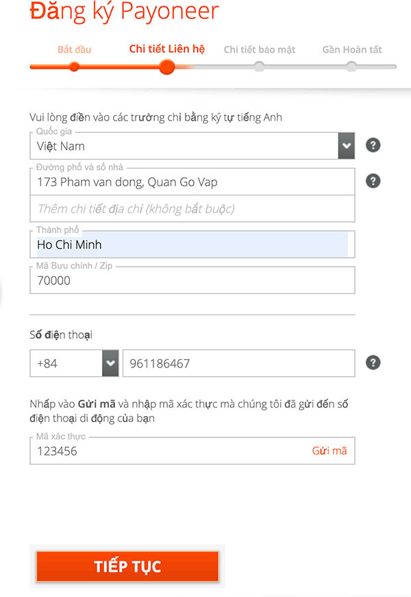 chi tiết liên hệ payoneer