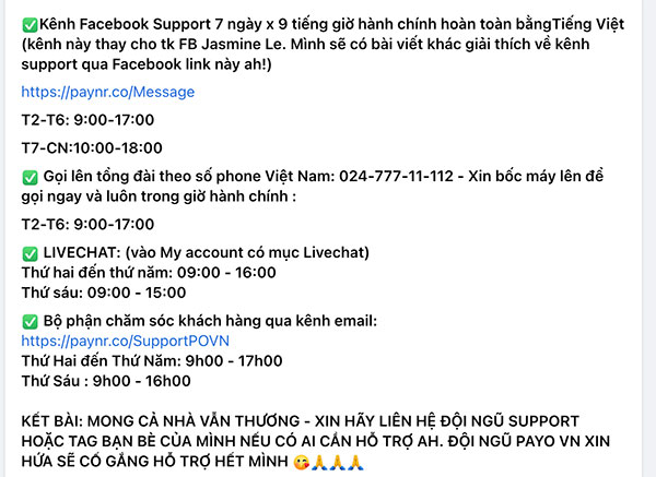 hổ trợ payoneer