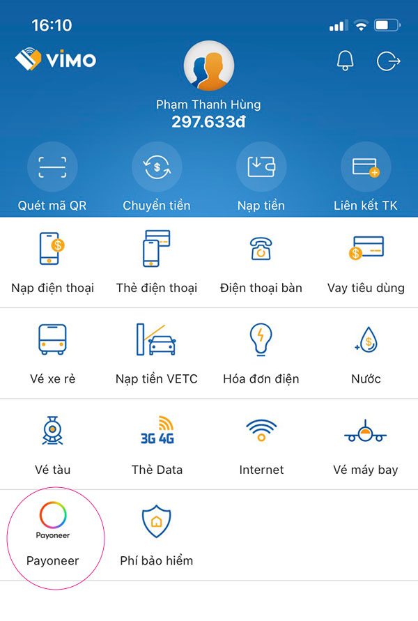 rút tiền payoneer về ví vimo